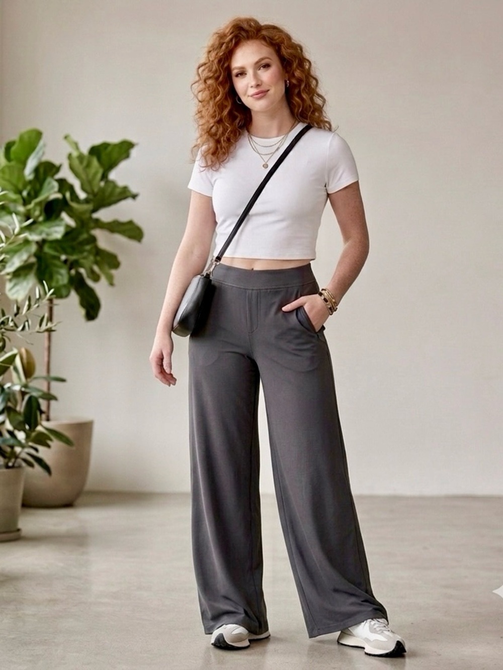 OFFLINE by Aerie The Hugger Trouser Pants Gray Wide Leg Stretch Work Pocket XXL